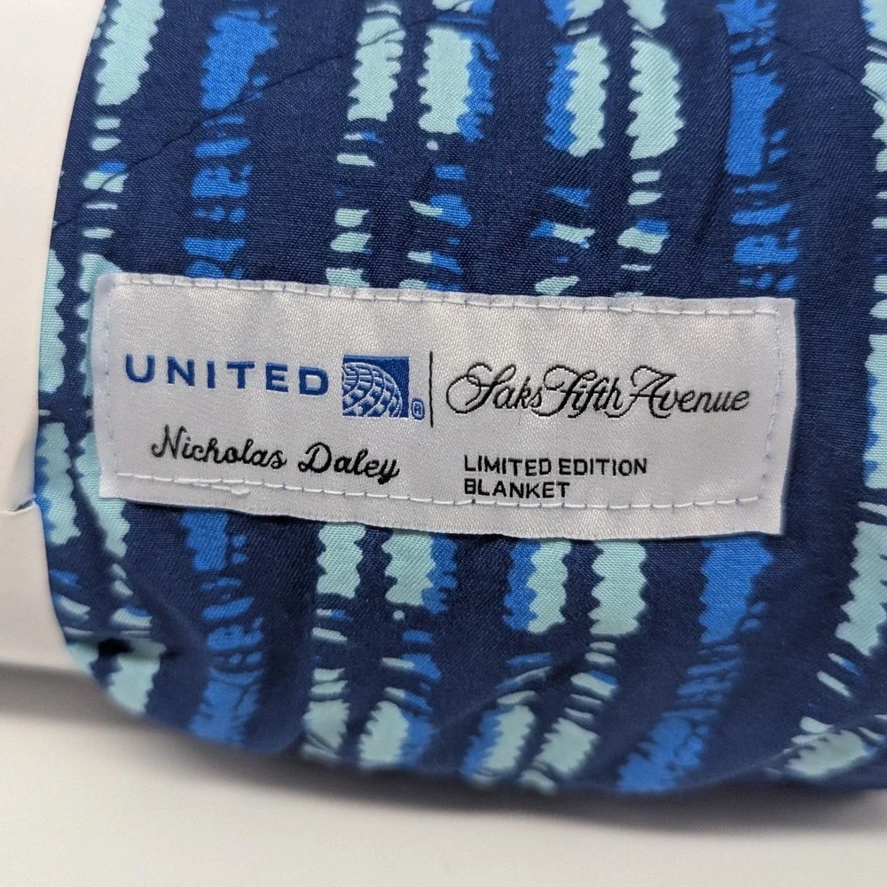 United Saks Fifth Avenue Nicholas Daley Blanket OS Blue Recycled Travel Throw